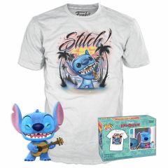 Ukulele Stitch (Flocked) - Funko Pop! & Tee - Lilo and Stitch