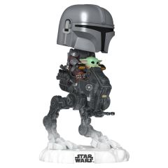 Star Wars: The Mandalorian and Grogu POP! Rides Deluxe Vinyl Bobblehead Figure The Mandalorian with Grogu in Imperial Remnant AT-RT 9 cm